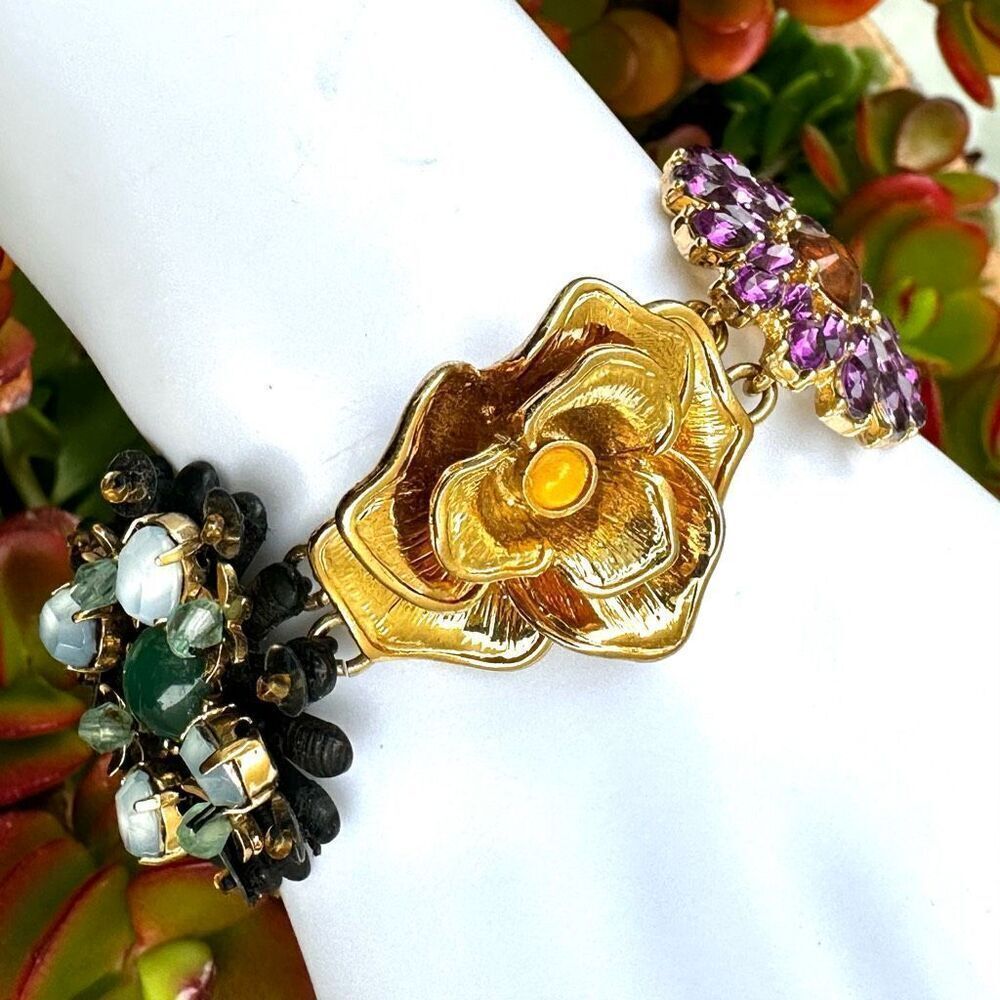 Colorful gold  tone flower rhinestone bracelet